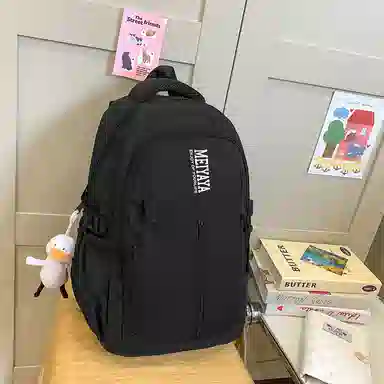 單倉 小众设计初高中学生大容量书包韩版撞色背包 尼龙 双肩包 常规 男女同款情侣款 深蓝色/黑色/粉红色/酒红色/黄色/薄荷绿色