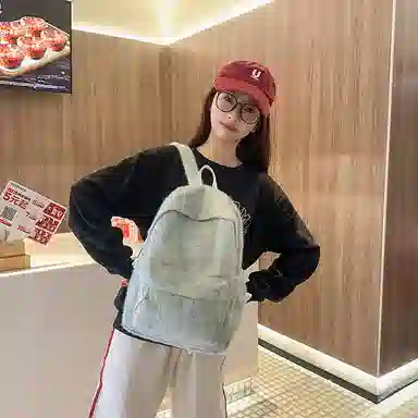 單倉 日系高颜值毛绒针织韩版通勤百搭多巴胺大容量初高中学生书包小众设计 尼龙 背包双肩包 女款 黄色/绿色/白横条/红横条