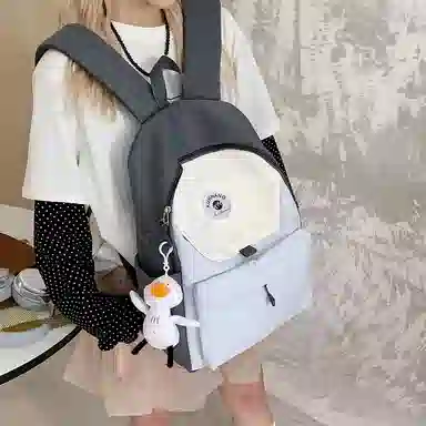 單倉 马卡龙轻便简约撞色日系初高中学生书包小众设计休闲旅行大容量背包 尼龙布 双肩包 男女同款情侣款 粉红色/黄色/蓝色/绿色