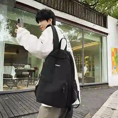 單倉 简约时尚简约设计轻便耐磨学院风背包大容量通勤百搭书包 尼龙 双肩包 常规 男女同款情侣款 米白色/卡其色/绿色/黑色
