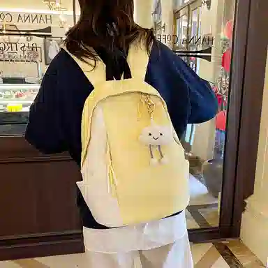 單倉 简约休闲撞色校园初高中学生大容量轻便百搭 尼龙 防水书包背包双肩包 常规 男女同款情侣款 多色