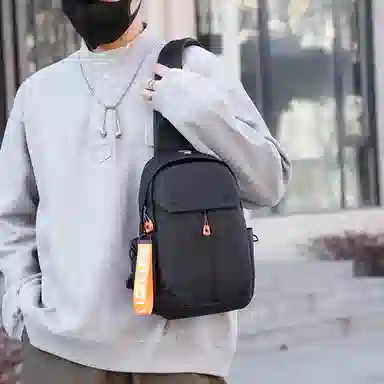 單倉 简约设计通勤百搭时尚 尼龙 胸包 男款 黑色/灰色