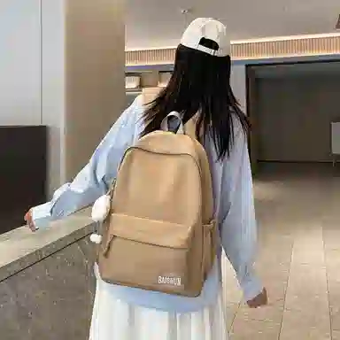 單倉 日系通勤百搭字母设计书包初高中学生大容量通勤百搭书包 尼龙 双肩包 常规 男女同款情侣款 粉色/紫色/黄色/蓝色/卡其色/黑色