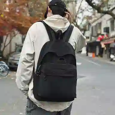 單倉 简约休闲设计感初高中学生旅行百搭大容量轻便书包 尼龙 背包双肩包 男女同款情侣款 白色/灰色/蓝色/卡其色/黑色