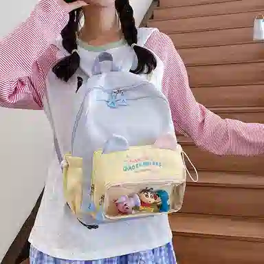 單倉 可爱韩系猫咪耳朵出游森系背包初高中学生大容量轻便耐磨书包黄色/粉色/蓝色/黑色  尼龙 双肩包痛包 常规 女款