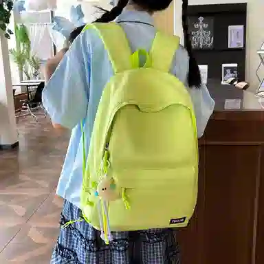 單倉 日韩系纯色简约设计轻便耐磨舒适背包初高中学生大容量通勤百搭书包 斜纹布 双肩包 常规 男女同款情侣款 黄色/绿色/蓝色/黑色