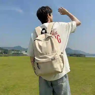 單倉 高颜值字母简约设计学院风通勤百搭背包初高中学生大容量轻便耐磨背包 尼龙 双肩包 常规 男女同款情侣款 白色/卡其色/灰色/黑色