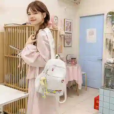 單倉 日韩系格子卡通印花设计通勤 牛津布 双肩包 常规 男女同款情侣款 白色/黄色/黑色