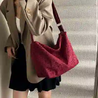 單倉 高颜值豹纹时尚通勤百搭学院风小众个性设计腋下包 帆布 单肩包 常规 女款 棕色/红色/紫色