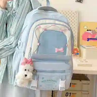 單倉 高颜值大容量可爱撞色短途旅行 复合布 双肩包 女款 黄色/粉色/黑色/蓝色/绿色