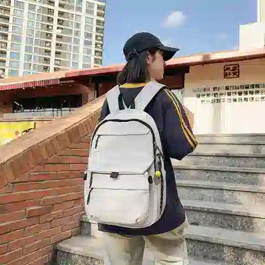 單倉 韩系简约字母印花设计学院风背包初高中学生大容量轻便耐磨书包 尼龙 双肩包 常规 男女同款情侣款 白色/红色/卡其色/绿色/黑色