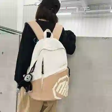 單倉 潮酷休闲大容量美式字母初高中学生短途旅行通勤 尼龙 书包背包双肩包 男女同款情侣款 灰色/卡其色/蓝色/红色