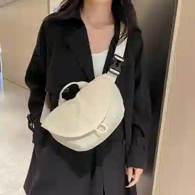 單倉 休闲简约轻便运动 尼龙布 斜挎包 男女同款情侣款 米白色/黑色/紫色/卡其色/绿色