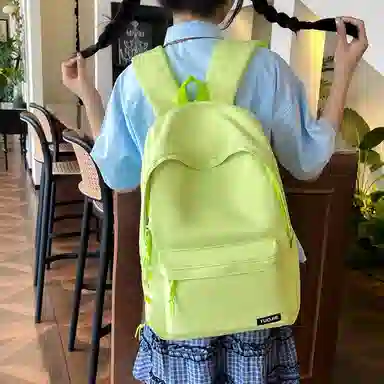 單倉 日韩系纯色简约设计轻便耐磨舒适背包初高中学生大容量通勤百搭书包 斜纹布 双肩包 常规 男女同款情侣款 黄色/绿色/蓝色/黑色