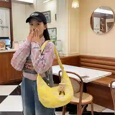單倉 韩版高颜值初高中学生大容量斜挎包时尚设计百搭手提包帆布包 帆布 手拎单肩包 女款 白色/粉色/黄色/黑色