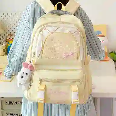 單倉 高颜值大容量可爱撞色短途旅行 复合布 双肩包 女款 黄色/粉色/黑色/蓝色/绿色