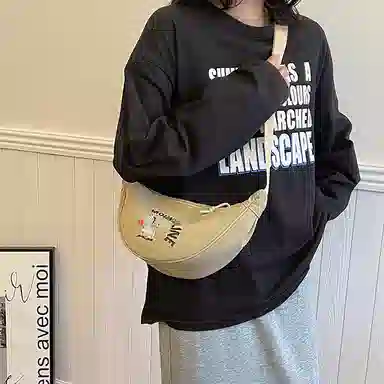 單倉 通勤轻便单肩腋下包休闲可爱百搭 尼龙布 斜挎包 女款 米白色/黑色/卡其色/湖蓝色/粉色
