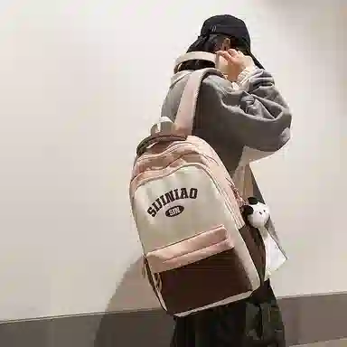單倉 学院风通勤百搭背包初高中学生大容量轻便耐磨书包 尼龙 双肩包 常规 男女同款情侣款 粉色/蓝色/红蓝色/绿色/卡其色/黑色