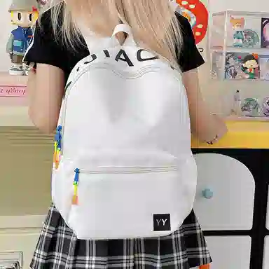 單倉 简约潮流设计学院风通勤百搭背包初高中学生大容量轻便耐磨书包 尼龙 双肩包 常规 男女同款情侣款 白色/粉色/蓝色/黑色