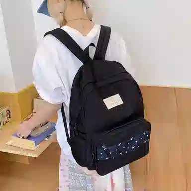 單倉 高颜值小清新印花设计通勤百搭学院风背包初高中轻便耐磨 尼龙布 双肩包 女款 白色/粉色/蓝色/绿色/黑色