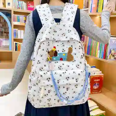 單倉 可爱腊肠狗波点初高中学生书包百搭背包 尼龙 双肩包 常规 女款 多色