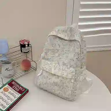 單倉 日系高颜值毛绒针织韩版通勤百搭多巴胺大容量初高中学生书包小众设计 尼龙 背包双肩包 女款 黄色/绿色/白横条/红横条