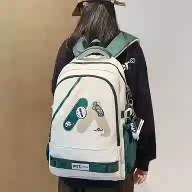 單倉 高颜值美式高街学院风初高中学生时尚潮流 尼龙 书包背包双肩包 常规 男女同款情侣款 多色