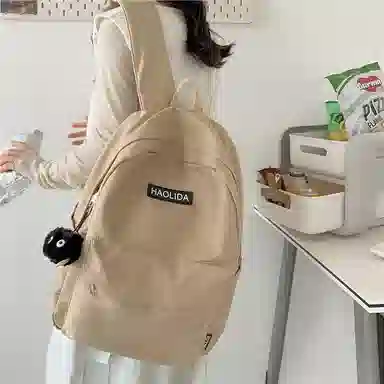單倉 韩版休闲简约设计初高中通勤百搭背包 尼龙 双肩包 常规 男女同款情侣款 白色/黑色/红色/卡其色/蓝色