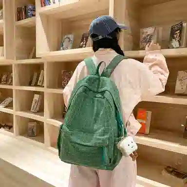 單倉 小清新高颜值格子双肩包初高中学生百搭通勤学院风 织物 书包背包 女款 浅绿格/墨绿格/浅粉格/浅黄格/黑格
