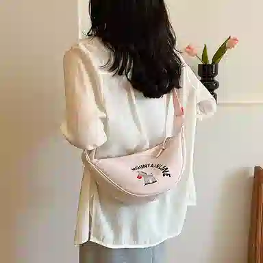 單倉 通勤轻便单肩腋下包休闲可爱百搭 尼龙布 斜挎包 女款 米白色/黑色/卡其色/湖蓝色/粉色