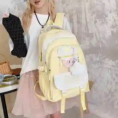 單倉 可爱休闲卡通痛包校园小清新初高中学生大容量书包 尼龙布 背包双肩包 常规 女款 粉色/蓝色/黑色/绿色/黄色