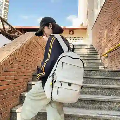單倉 韩系简约字母印花设计学院风背包初高中学生大容量轻便耐磨书包 尼龙 双肩包 常规 男女同款情侣款 白色/红色/卡其色/绿色/黑色