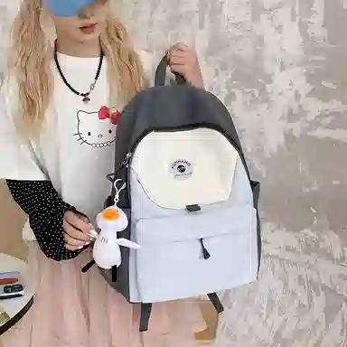 單倉 马卡龙轻便简约撞色日系初高中学生书包小众设计休闲旅行大容量背包 尼龙布 双肩包 男女同款情侣款 粉红色/黄色/蓝色/绿色