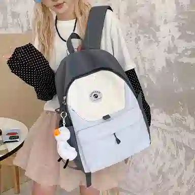 單倉 马卡龙轻便简约撞色日系初高中学生书包小众设计休闲旅行大容量背包 尼龙布 双肩包 男女同款情侣款 粉红色/黄色/蓝色/绿色