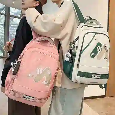 單倉 高颜值美式高街学院风初高中学生时尚潮流 尼龙 书包背包双肩包 常规 男女同款情侣款 多色