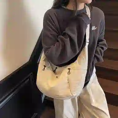 單倉 韩系简约时尚 布 单肩包 常规 男女同款情侣款 米白色/绿色/酒红色/黑色