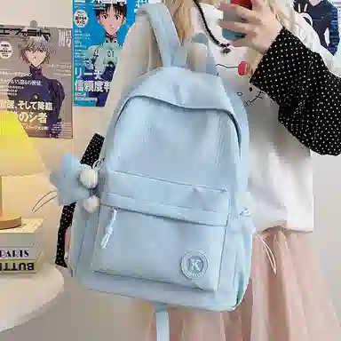 單倉 日系简约百搭大容量纯色小清新 涤纶 双肩包 男女同款情侣款 多色
