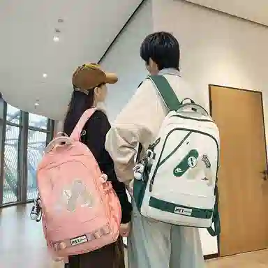 單倉 高颜值美式高街学院风初高中学生时尚潮流 尼龙 书包背包双肩包 常规 男女同款情侣款 多色