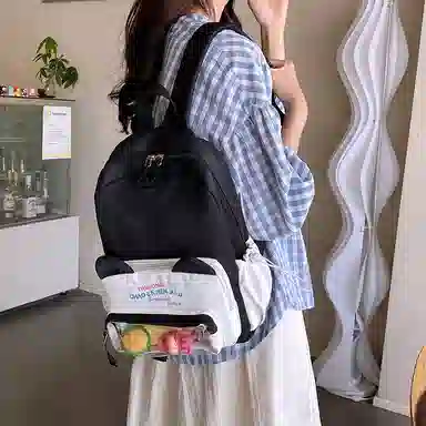 單倉 可爱韩系猫咪耳朵出游森系背包初高中学生大容量轻便耐磨书包黄色/粉色/蓝色/黑色  尼龙 双肩包痛包 常规 女款