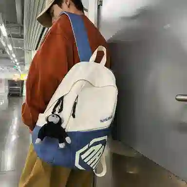 單倉 潮酷休闲大容量美式字母初高中学生短途旅行通勤 尼龙 书包背包双肩包 男女同款情侣款 灰色/卡其色/蓝色/红色