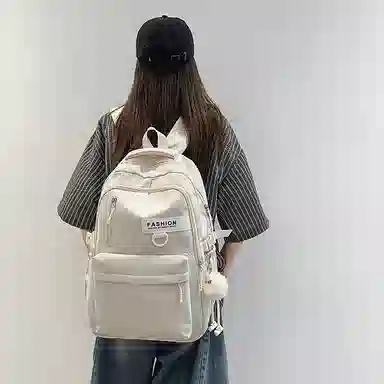 單倉 高颜值简约字母设计学院风通勤百搭背包初高中学生大容量轻便耐磨书包 尼龙 双肩包 常规 男女同款情侣款 白色/粉色/蓝色/黑色