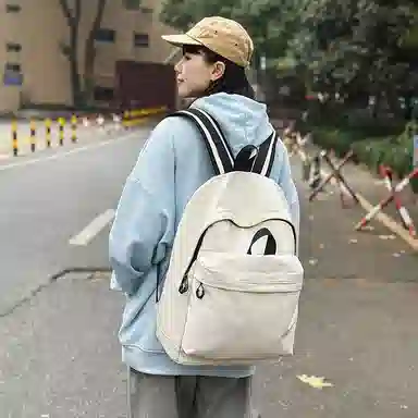 單倉 简约休闲设计感初高中学生旅行百搭大容量轻便书包 尼龙 背包双肩包 男女同款情侣款 白色/灰色/蓝色/卡其色/黑色