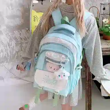 單倉 可爱休闲卡通痛包校园小清新初高中学生大容量书包 尼龙布 背包双肩包 常规 女款 粉色/蓝色/黑色/绿色/黄色