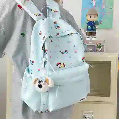 單倉 可爱印花时尚设计学院风通勤百搭学院风背包初高中学生大容量轻便耐磨书包 尼龙 双肩包 常规 女款 粉色/蓝色/黄色/绿色