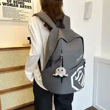 單倉 时尚美式潮流休闲百搭字母大容量高颜值学生 尼龙 书包背包双肩包 男女同款情侣款 灰色/黑色/卡其色/酒红色/蓝色