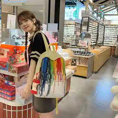 單倉 扎染个性涂鸦小众抽象设计学生通勤百搭背包潮流初高中学生大容量轻便耐磨书包 尼龙 双肩包 常规 女款 黄色/蓝色/绿色/黑色