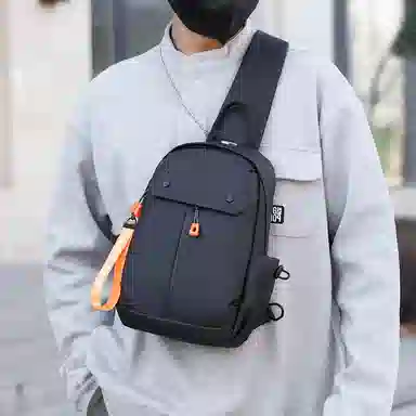 單倉 简约设计通勤百搭时尚 尼龙 胸包 男款 黑色/灰色