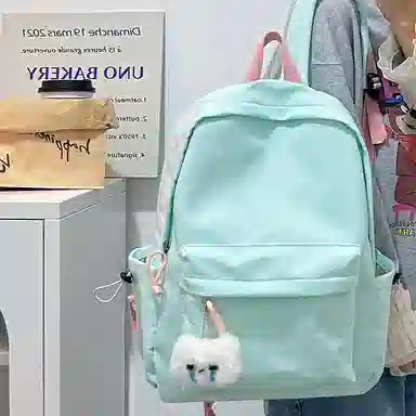 單倉 日韩系小众字母设计通勤百搭背包初高中学生大容量轻便耐磨书包 尼龙 双肩包 常规 男女同款情侣款 粉色/蓝色/绿色/卡其色/黑色