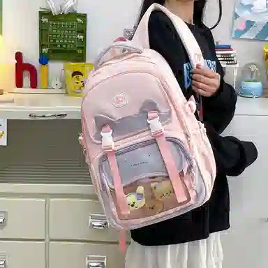 單倉 时尚潮流可爱甜美高级舒适轻便耐磨学院风背包初高中学生大容量通勤百搭书包 斜纹布 双肩包 常规 女款 粉色/紫色/蓝色/绿色/黑色