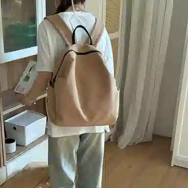 單倉 日系简约时尚设计通勤百搭学院风背包初高中学生大容量轻便耐磨书包 网格布 双肩包 常规 男女同款情侣款 白色/蓝色/卡其色/黑色